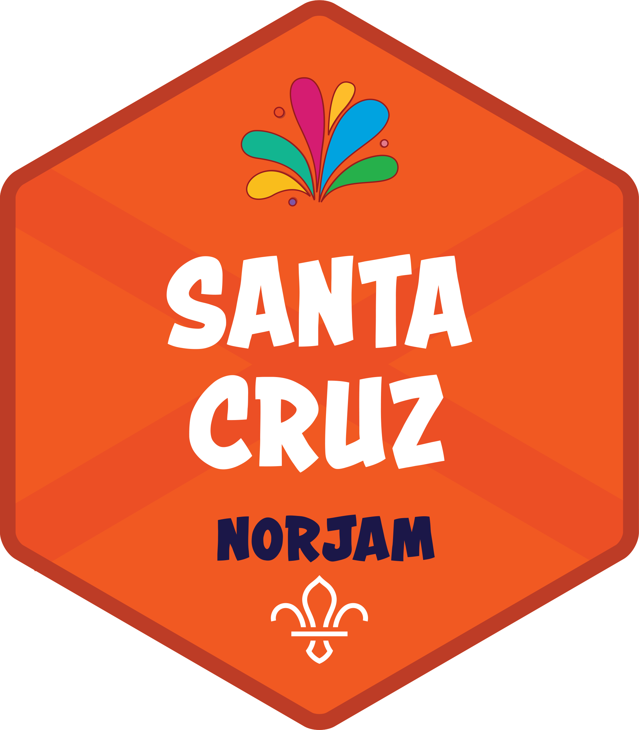 An orange badge for the Santa Cruz subcamp, with a subtle Tenerife flag design in the background and text that reads 'Santa Cruz' and 'Norjam'.