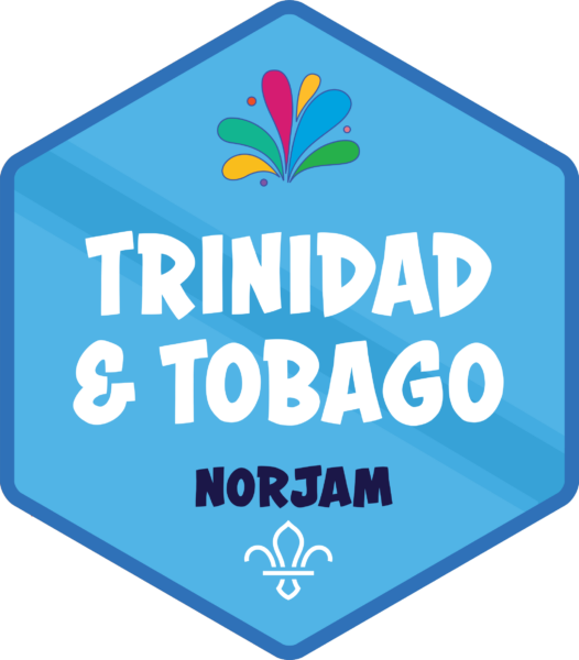 A blue badge for the Trinidad & Tobago subcamp, with a subtle flag design in the background and text that reads 'Trinidad & Tobago' and 'Norjam'.